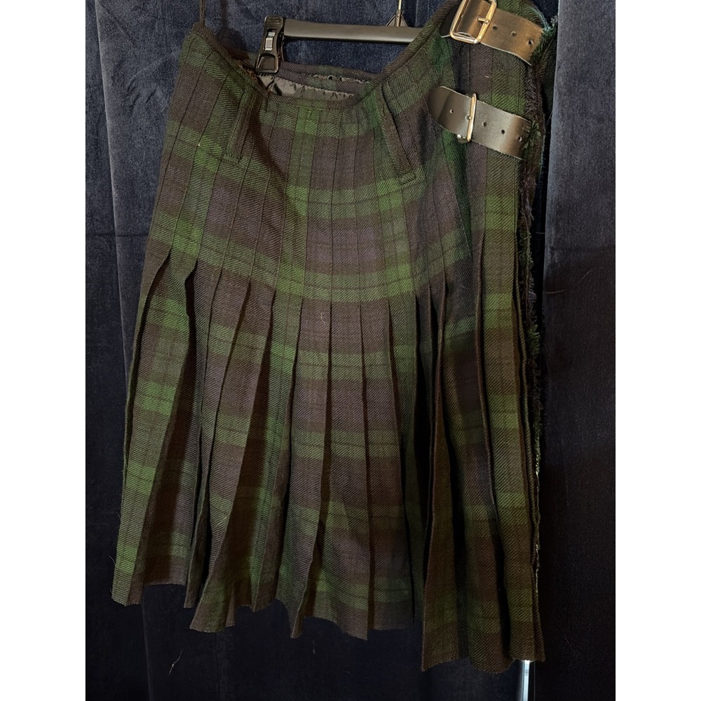 Wool Kilt Skirt  Blue Green Plaid  size 36 w socks and garters